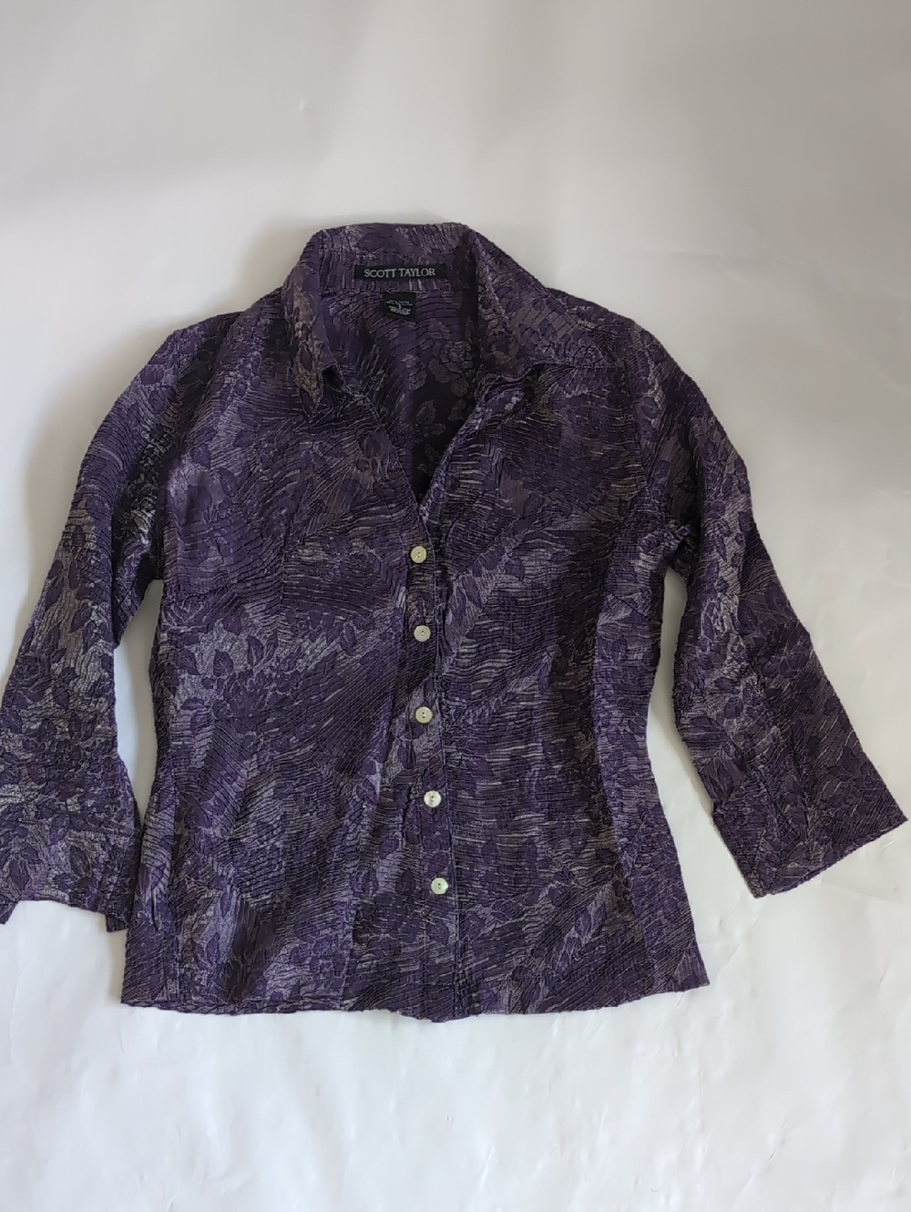 Scott Taylor Women's Purple Textured Button-Front Top - S